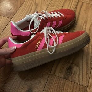 Adidas Gazelles, pink and red